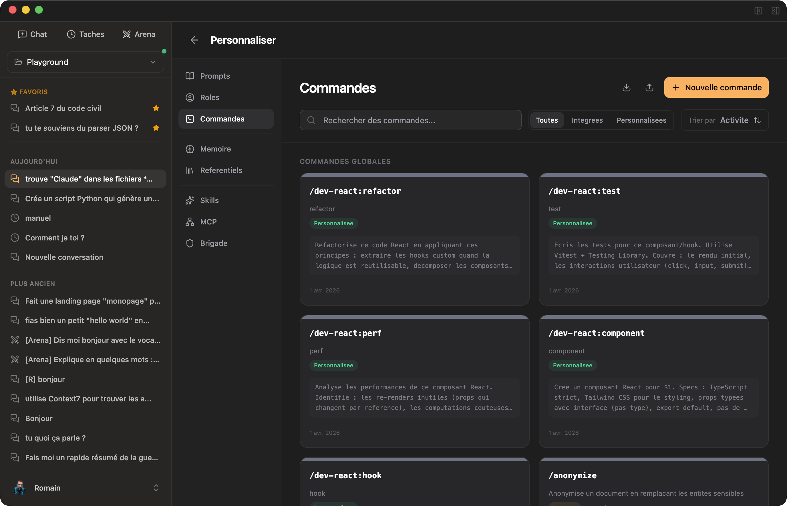 Commandes slash personnalisables